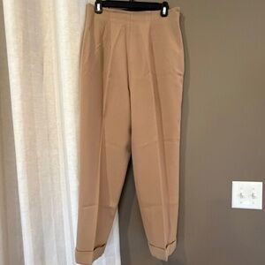 Embassy Row Petites Women's Camel Color Wool Cuffed Pants, Old Money, , Size 12P